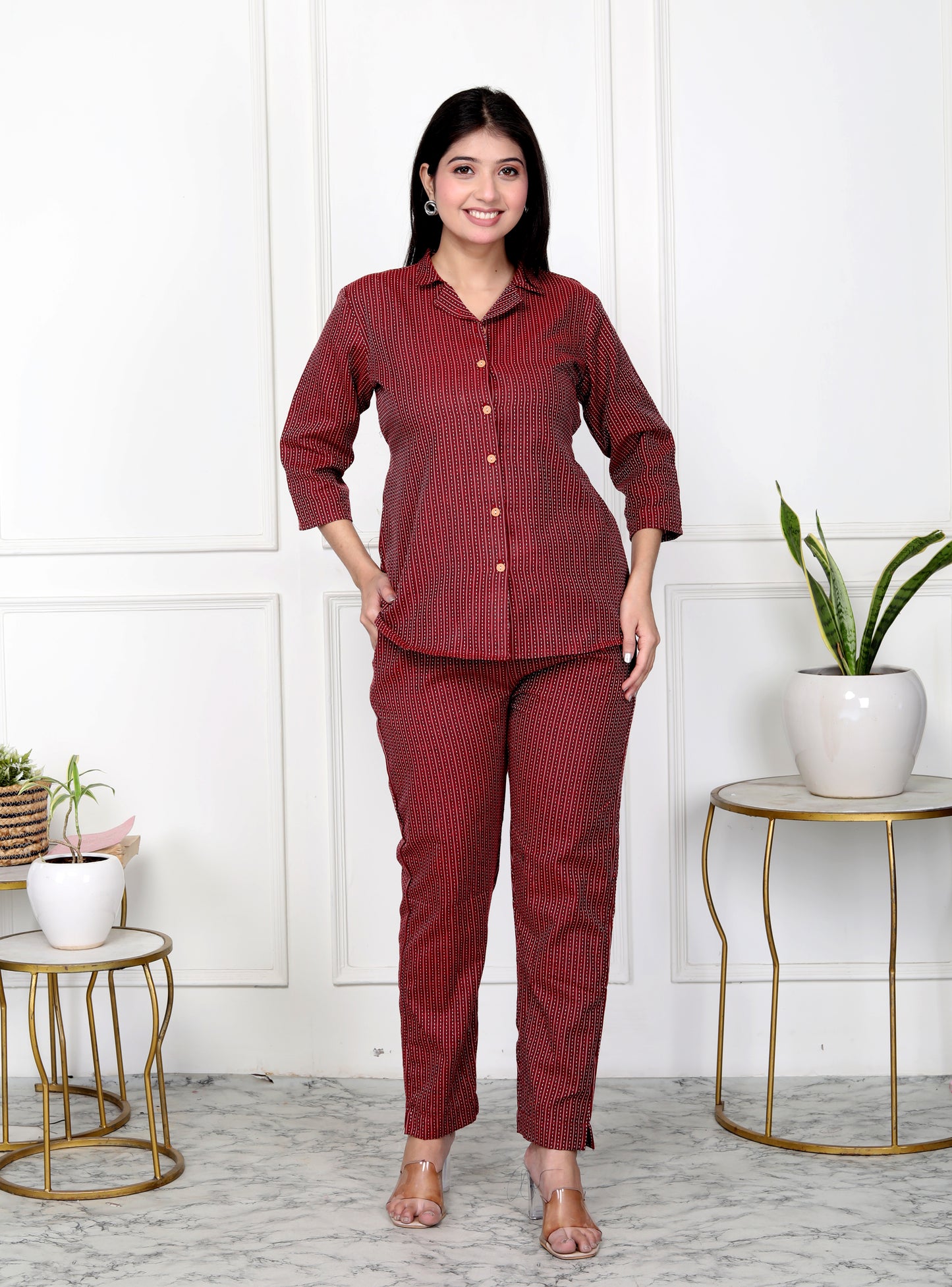 Akrish Premium Maroon Cotton Top & Pant Set for Women | Stylish Co-ord Set | Daily & Office Wear 2025
