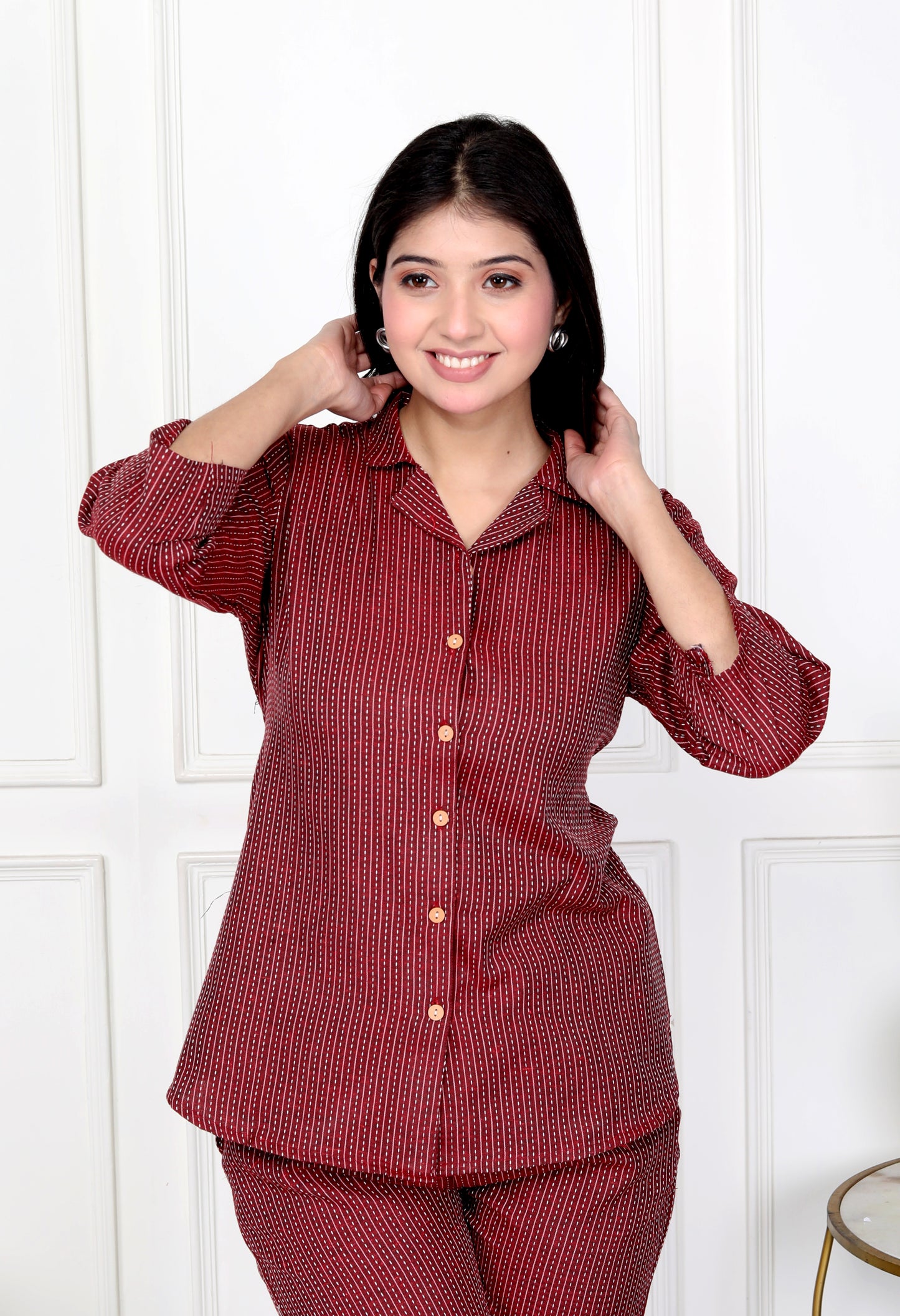 Akrish Premium Maroon Cotton Top & Pant Set for Women | Stylish Co-ord Set | Daily & Office Wear 2025