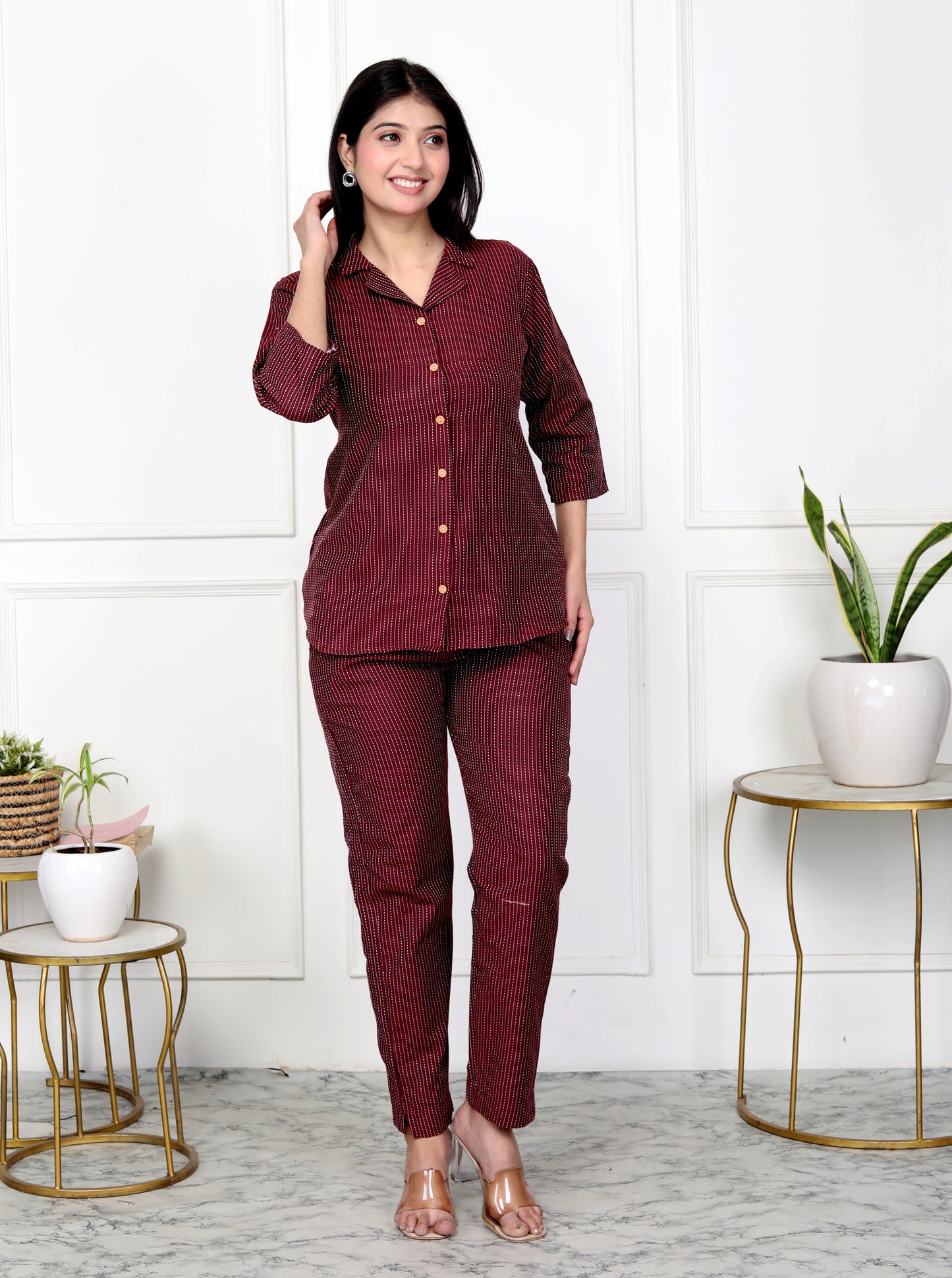 Akrish Premium Maroon Cotton Top & Pant Set for Women | Stylish Co-ord Set | Daily & Office Wear 2025