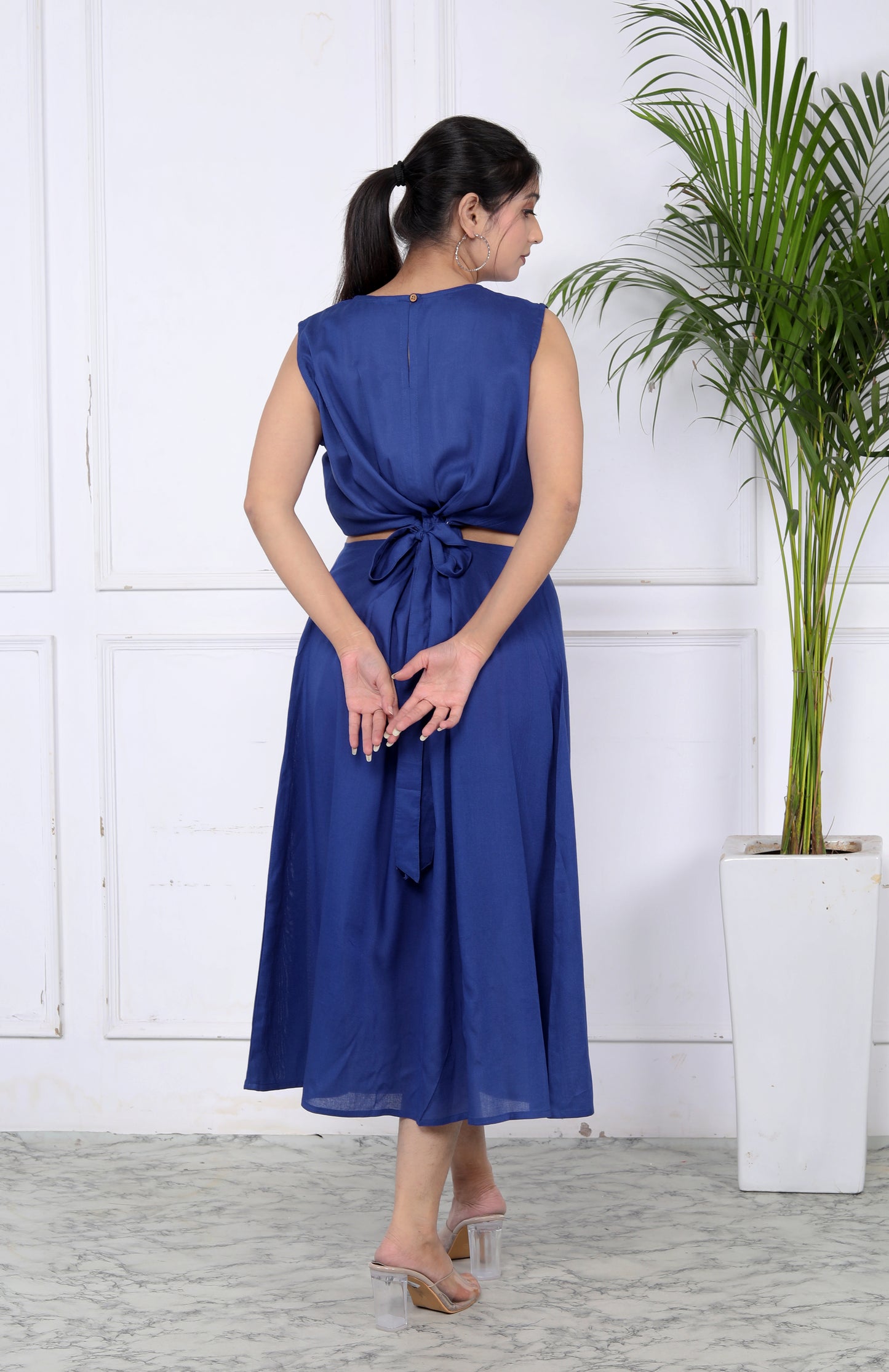 Akrish Premium Cotton Blue Midi Gown for Women | Elegant Sleeveless Summer & Party Wear Dress