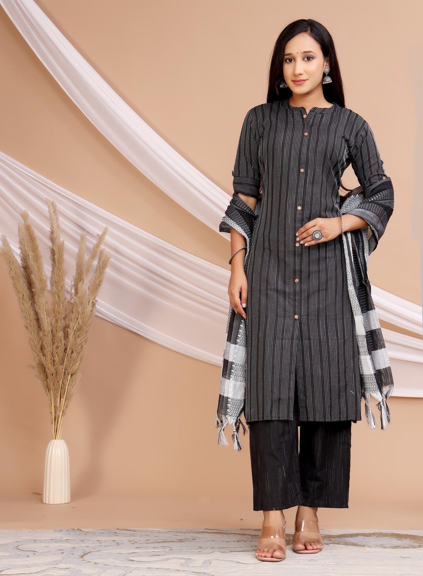 Akrish Premium Cotton Kurta Dupatta Set for Women | Elegant Black & Blue Ethnic Wear for Daily & Festive Use