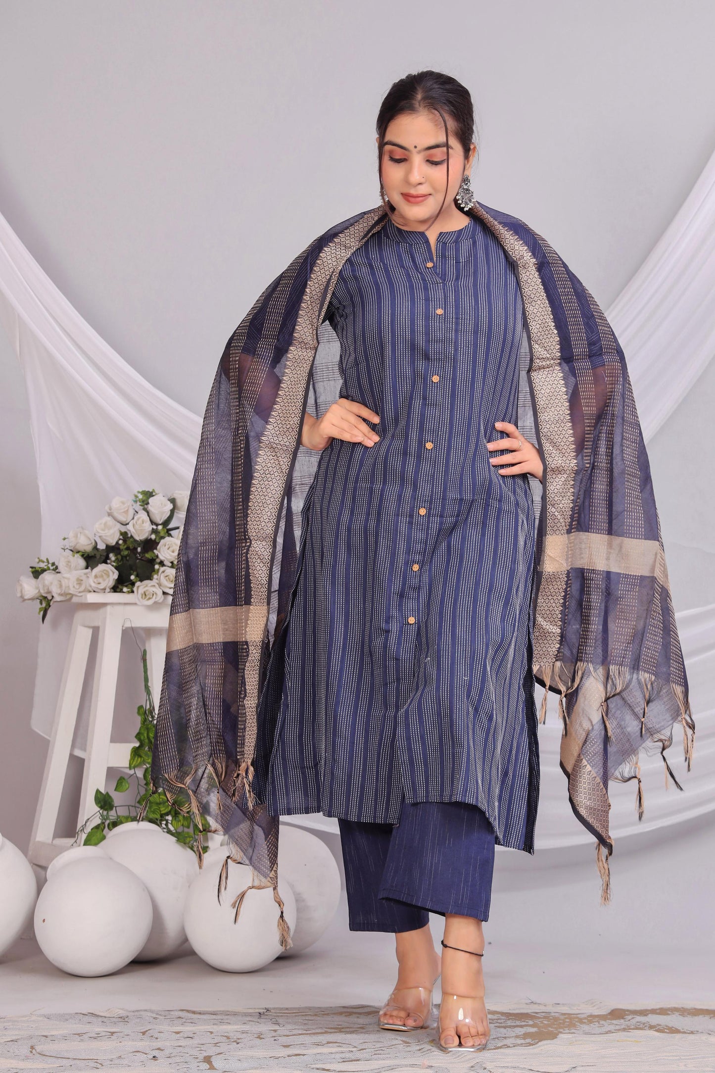 Akrish Premium Cotton Kurta Dupatta Set for Women | Elegant Black & Blue Ethnic Wear for Daily & Festive Use