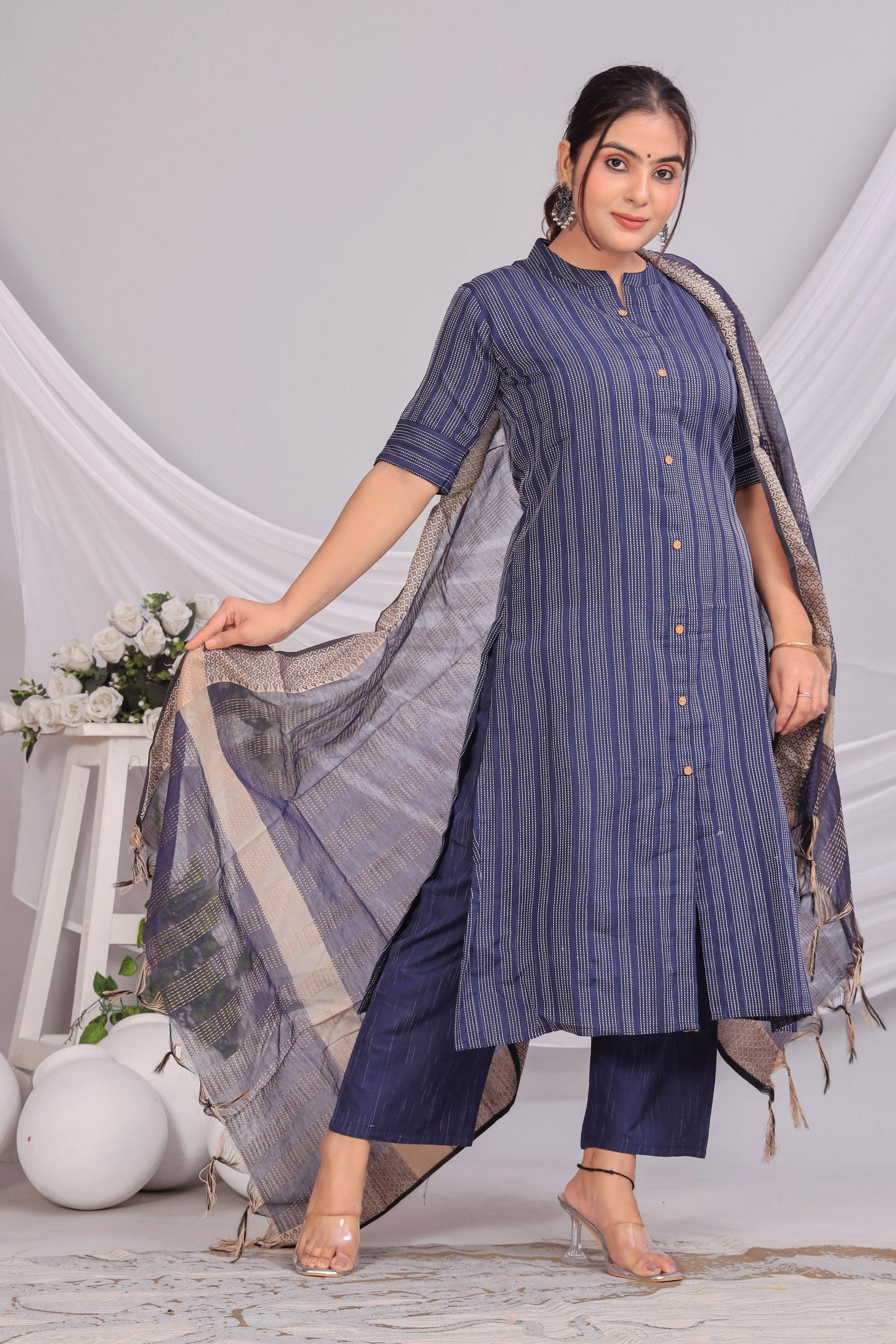 Akrish Premium Cotton Kurta Dupatta Set for Women | Elegant Black & Blue Ethnic Wear for Daily & Festive Use