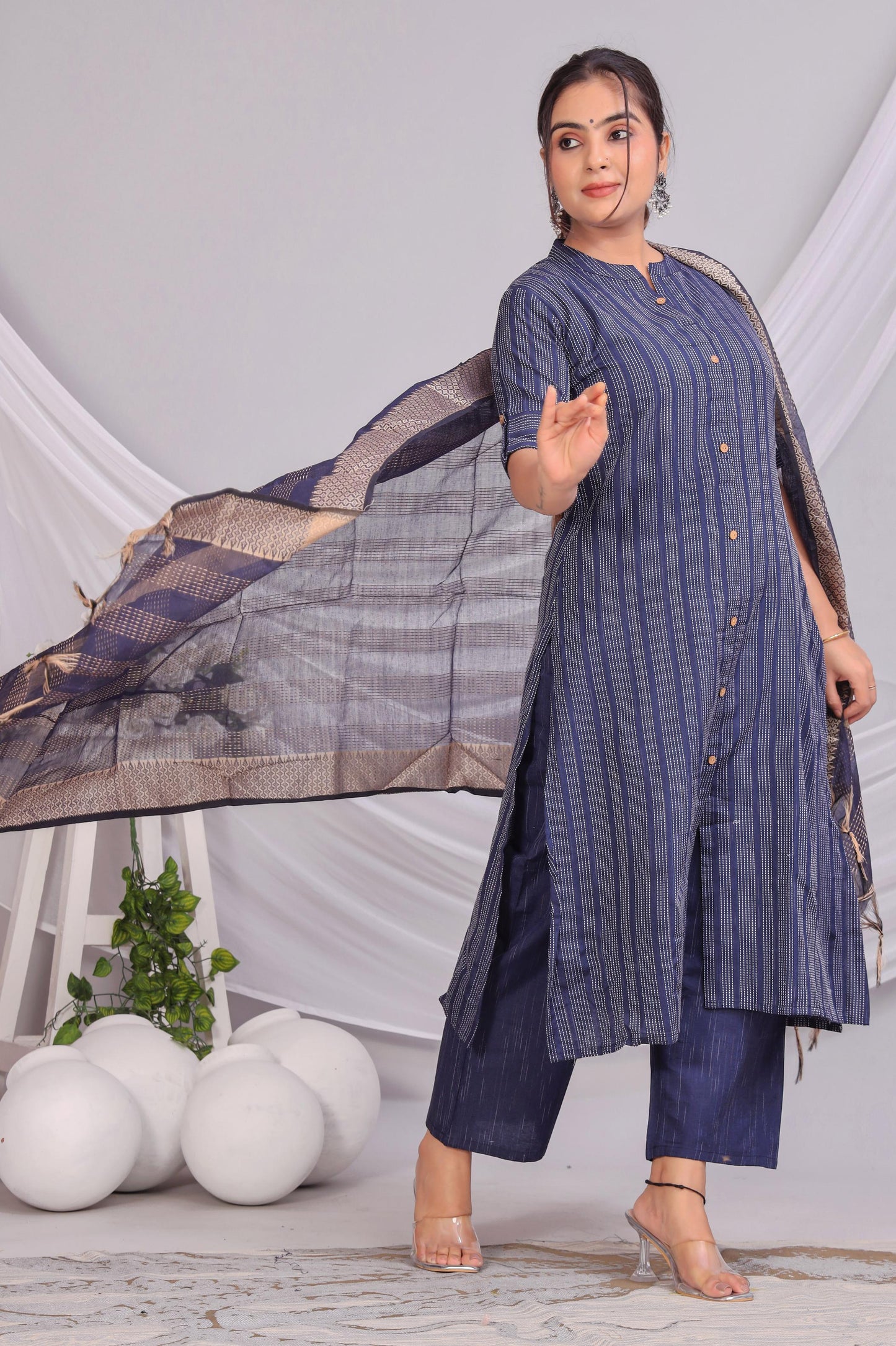 Akrish Premium Cotton Kurta Dupatta Set for Women | Elegant Black & Blue Ethnic Wear for Daily & Festive Use