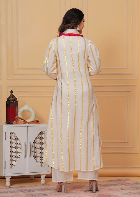 Women’s White & Gold Foil Striped Co-ord Set Akrish