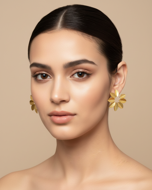 Premium Gold Finish Floral Stud Earrings for Women | Minimalist Luxury Party & Daily Wear Akrish