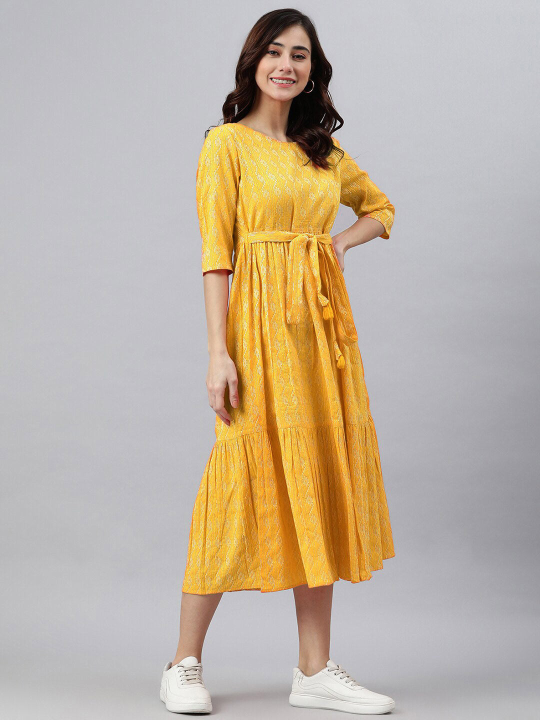Akrish Yellow Printed Short Frock for Women & Girls | Premium Fabric Western-Ethnic Fusion Dress