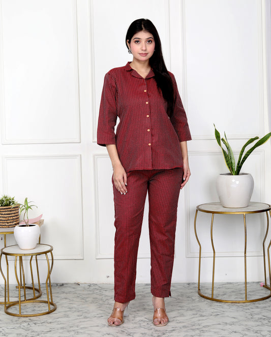 Akrish Premium Maroon Cotton Top & Pant Set for Women | Stylish Co-ord Set | Daily & Office Wear 2025