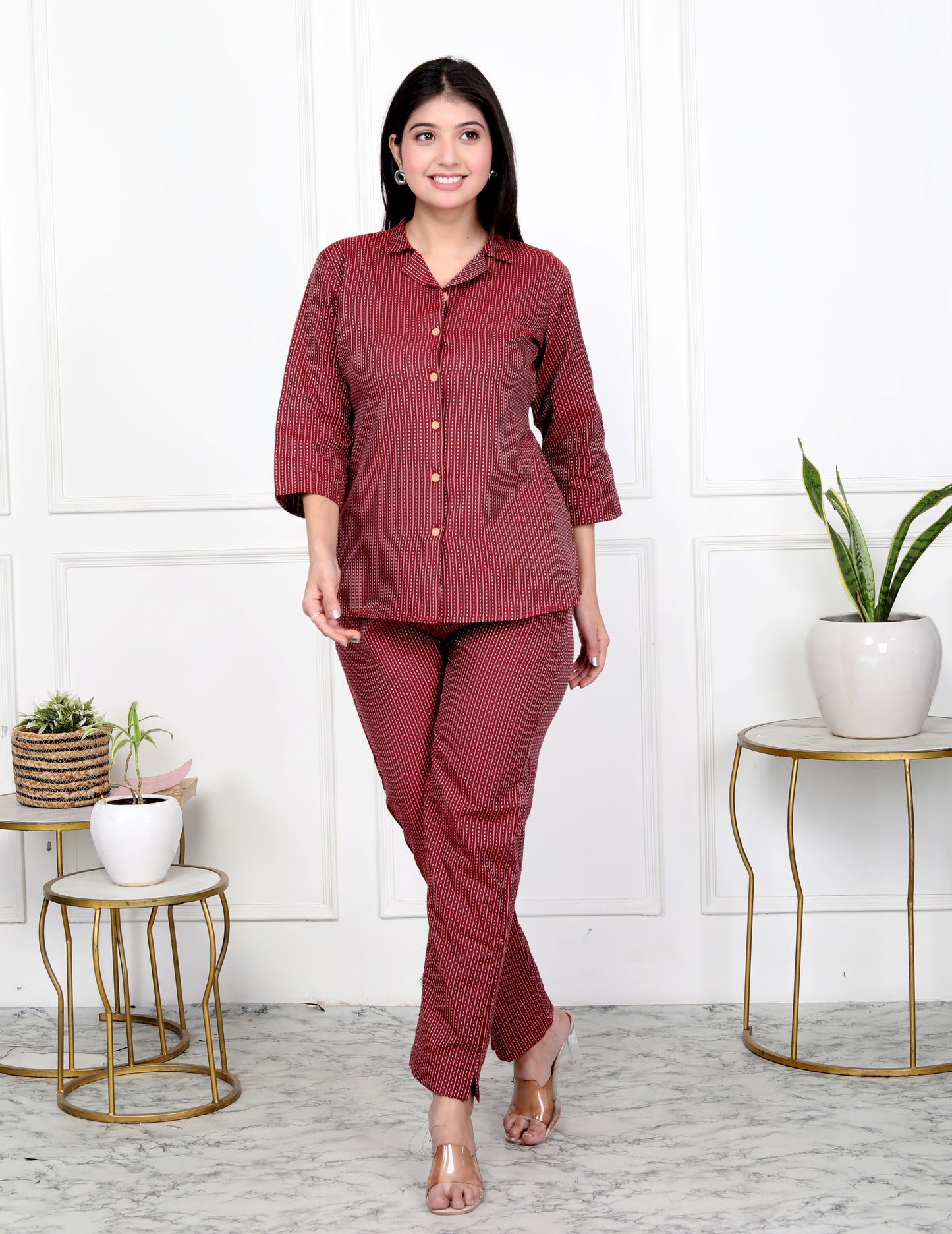 Akrish Premium Maroon Cotton Top & Pant Set for Women | Stylish Co-ord Set | Daily & Office Wear 2025