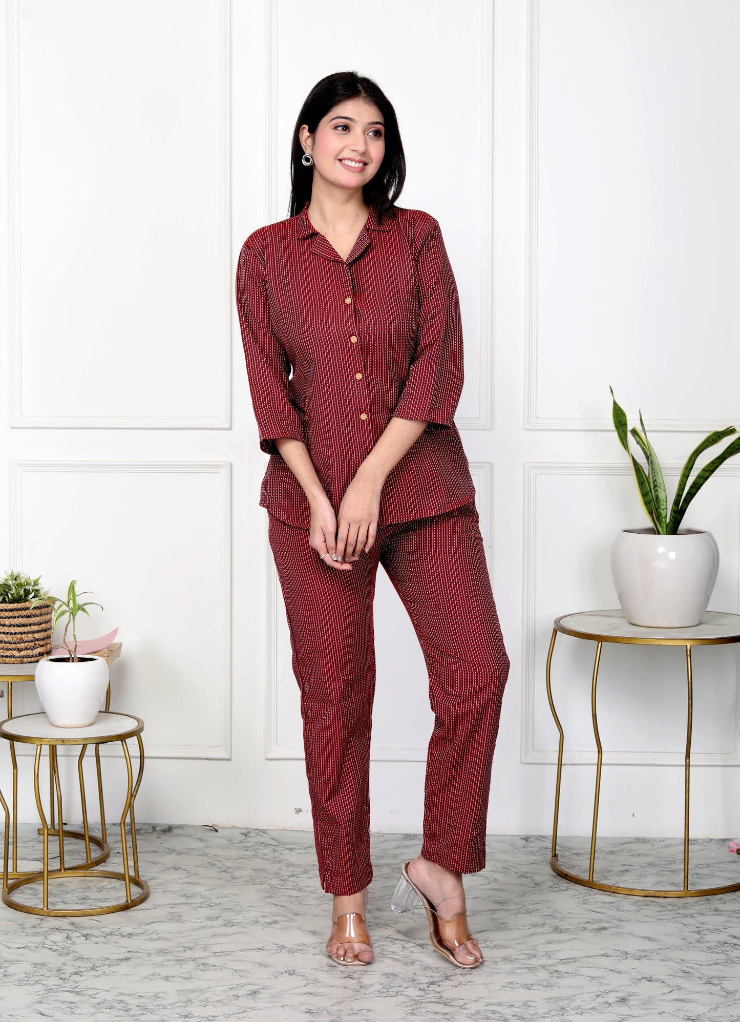 Akrish Premium Maroon Cotton Top & Pant Set for Women | Stylish Co-ord Set | Daily & Office Wear 2025