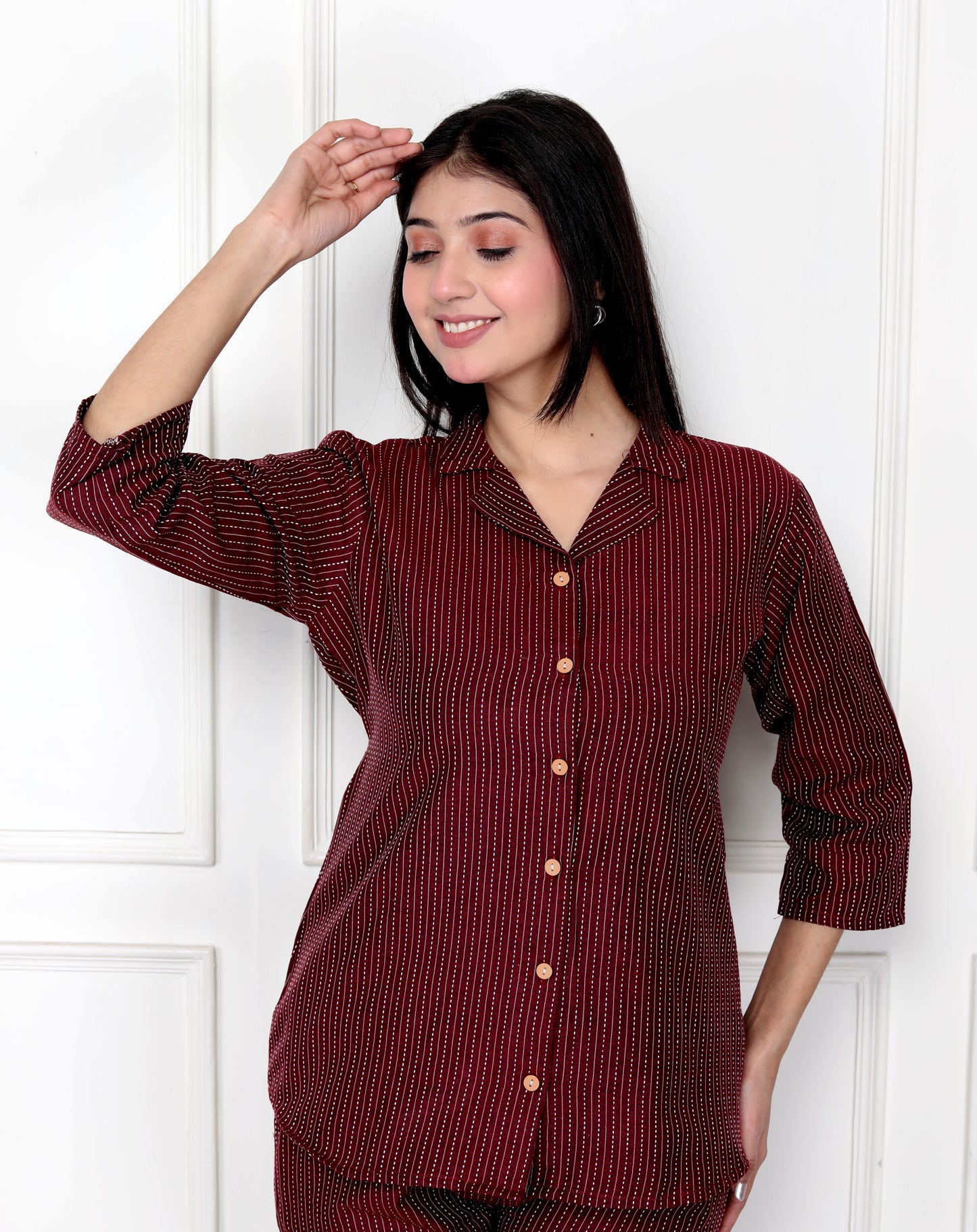 Akrish Premium Maroon Cotton Top & Pant Set for Women | Stylish Co-ord Set | Daily & Office Wear 2025