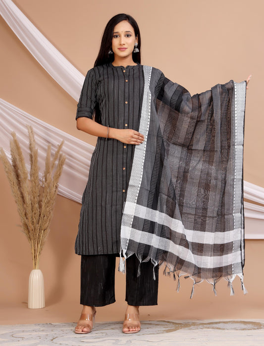 Akrish Premium Cotton Kurta Dupatta Set for Women | Elegant Black & Blue Ethnic Wear for Daily & Festive Use