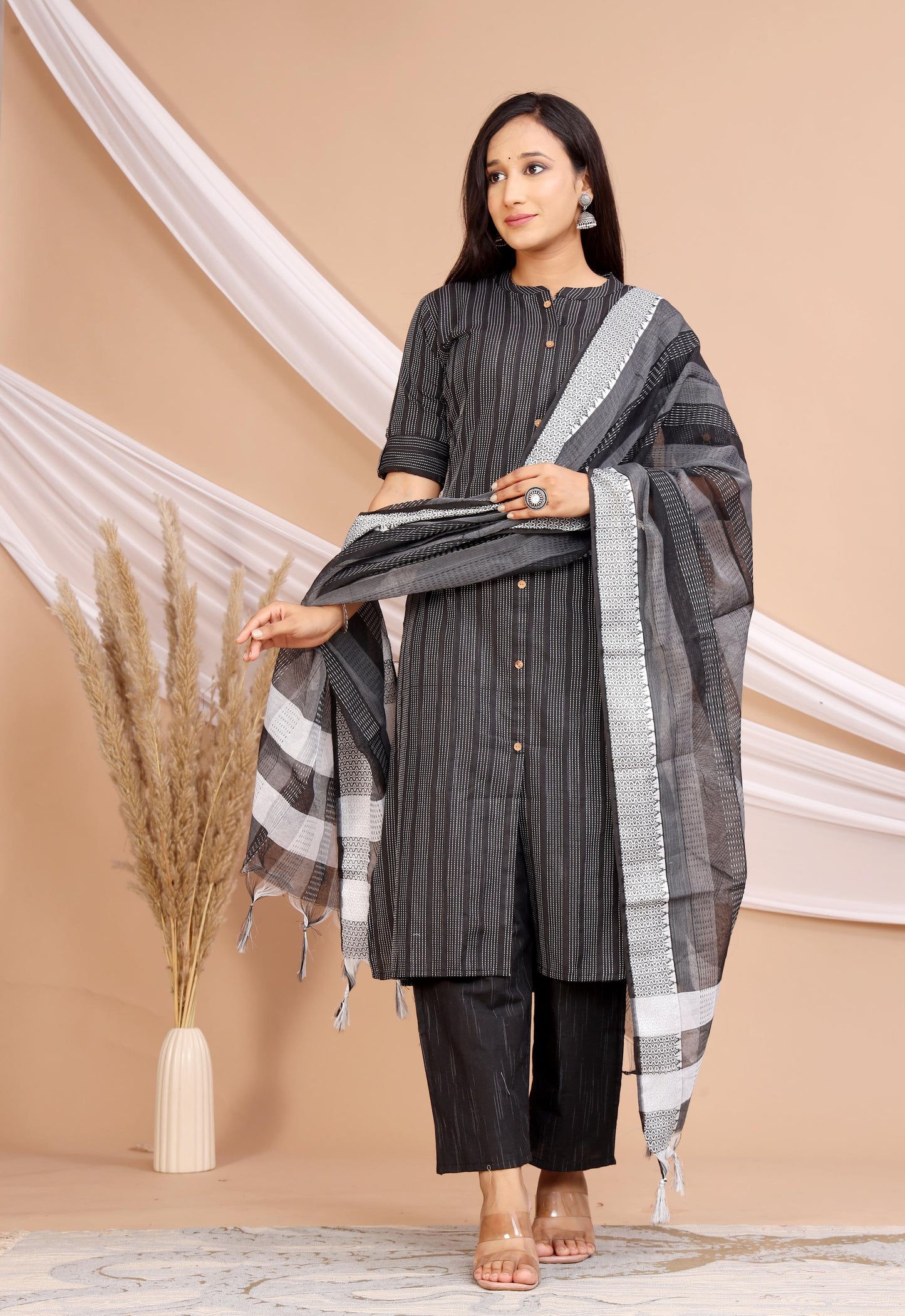 Akrish Premium Cotton Kurta Dupatta Set for Women | Elegant Black & Blue Ethnic Wear for Daily & Festive Use