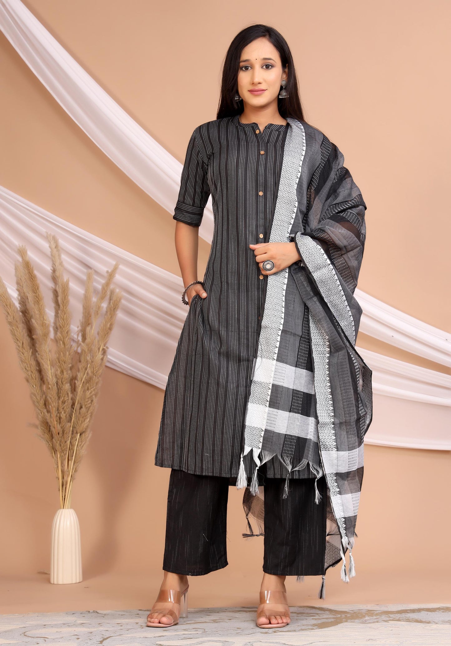 Akrish Premium Cotton Kurta Dupatta Set for Women | Elegant Black & Blue Ethnic Wear for Daily & Festive Use
