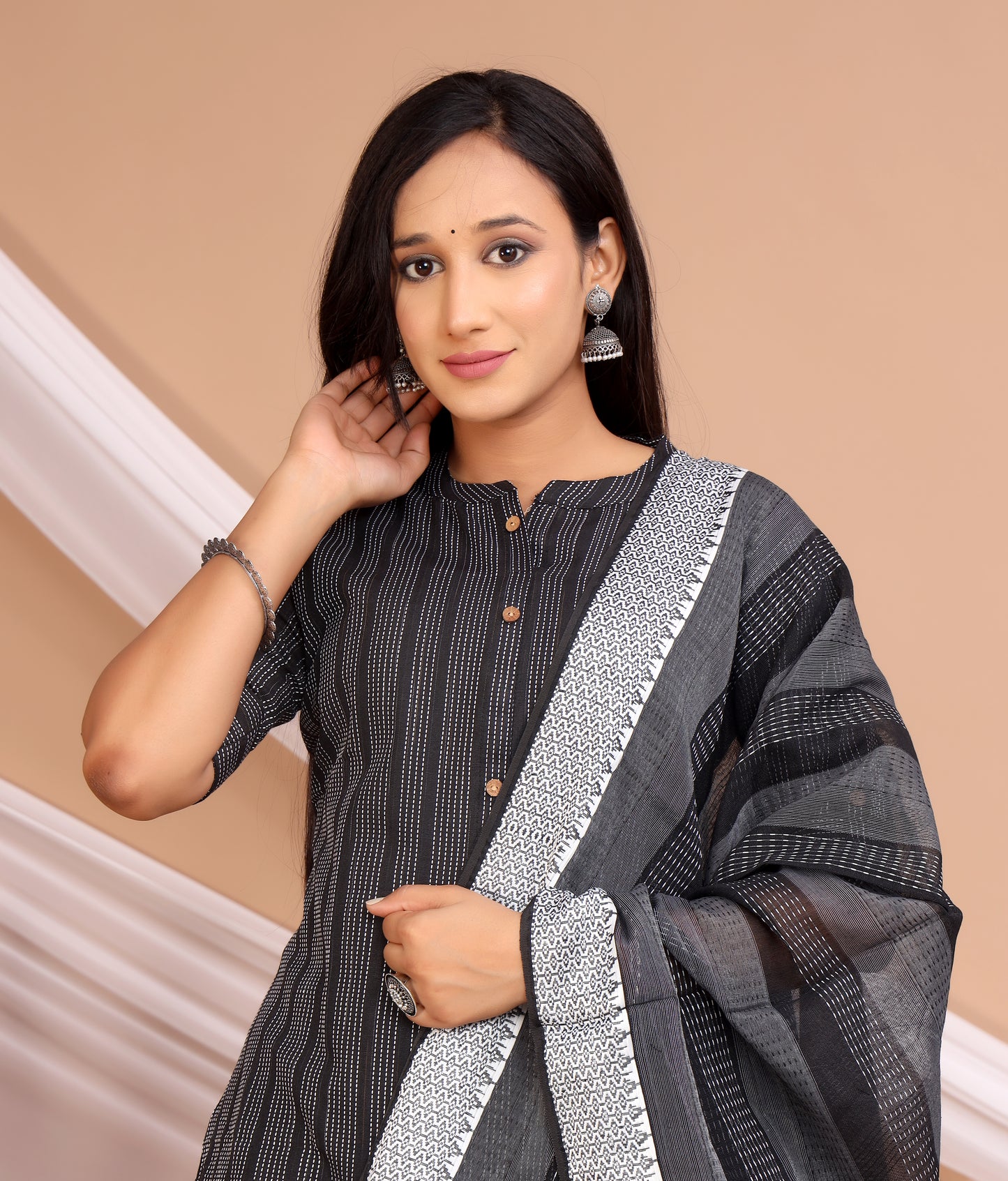 Akrish Premium Cotton Kurta Dupatta Set for Women | Elegant Black & Blue Ethnic Wear for Daily & Festive Use