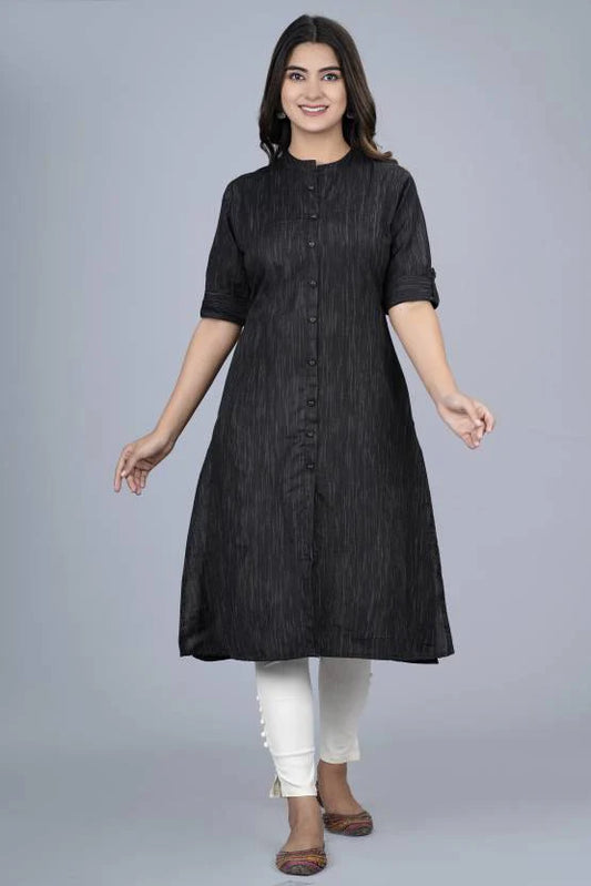 Akrish Black Handloom Cotton Kurta for Women | Premium Pure Woven Straight Kurti for Office & Daily Wear