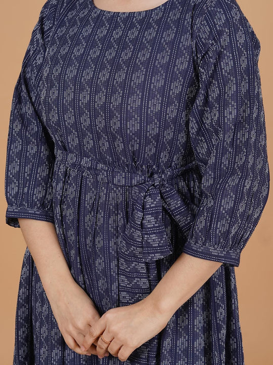 Akrish Women’s Blue Cotton Short Frock | S Printed Casual Summer Dress for Girls & Daily Wear