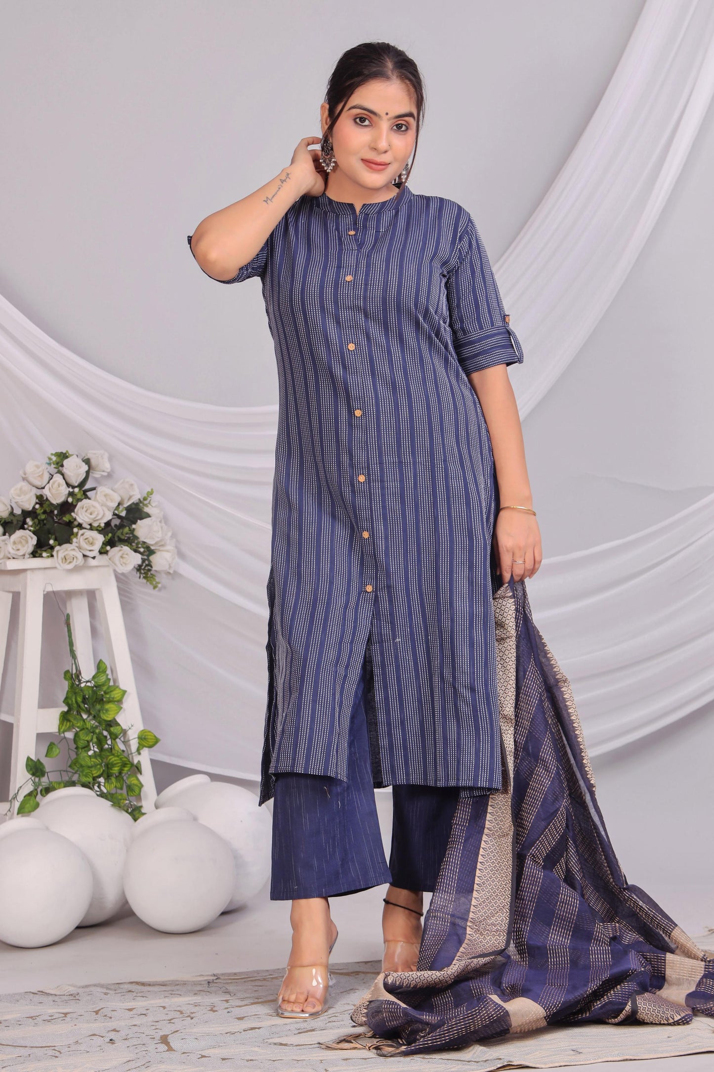 Akrish Premium Cotton Kurta Dupatta Set for Women | Elegant Black & Blue Ethnic Wear for Daily & Festive Use