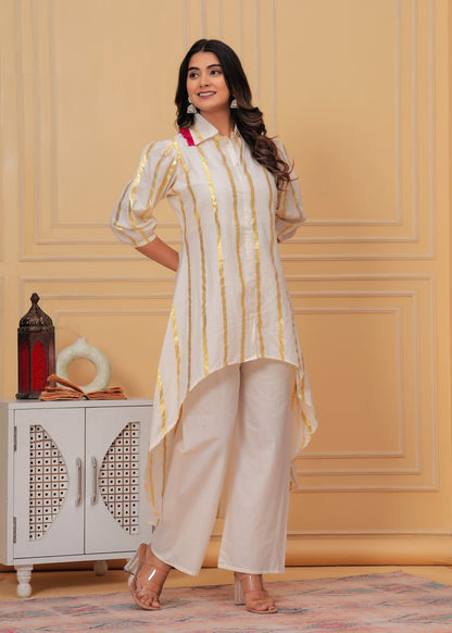 Women’s White & Gold Foil Striped Co-ord Set Akrish