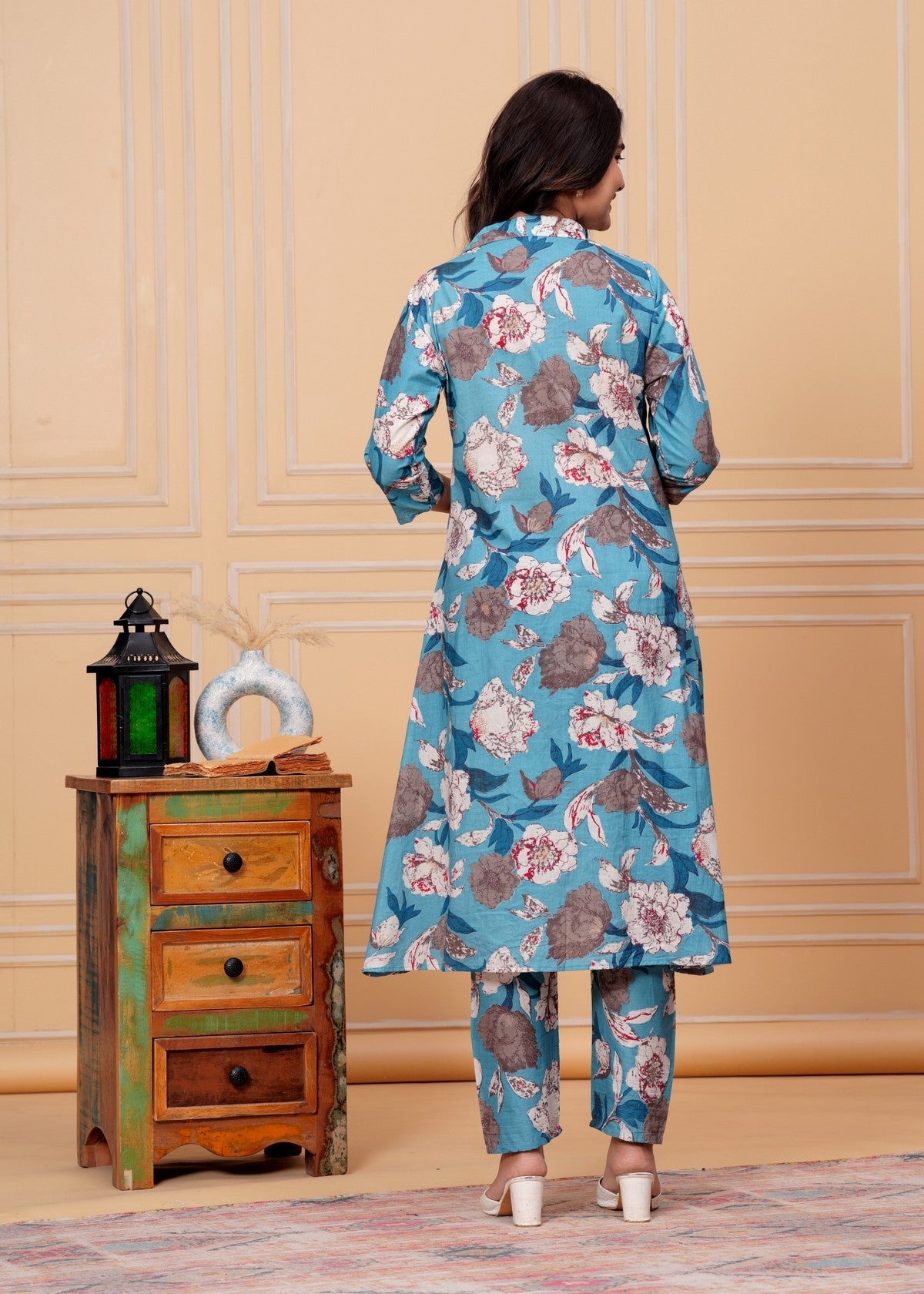 Women’s Teal Blue Floral Printed Co-ord Set Akrish