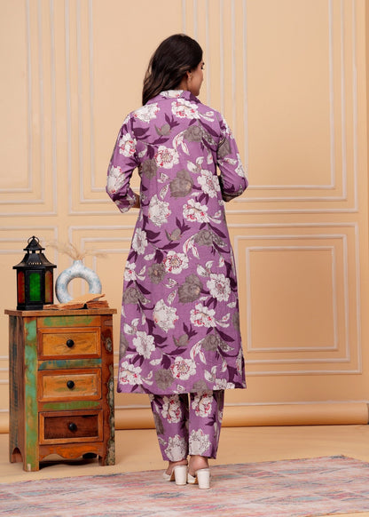 Women’s Lavender Floral Printed Co-ord Set Akrish