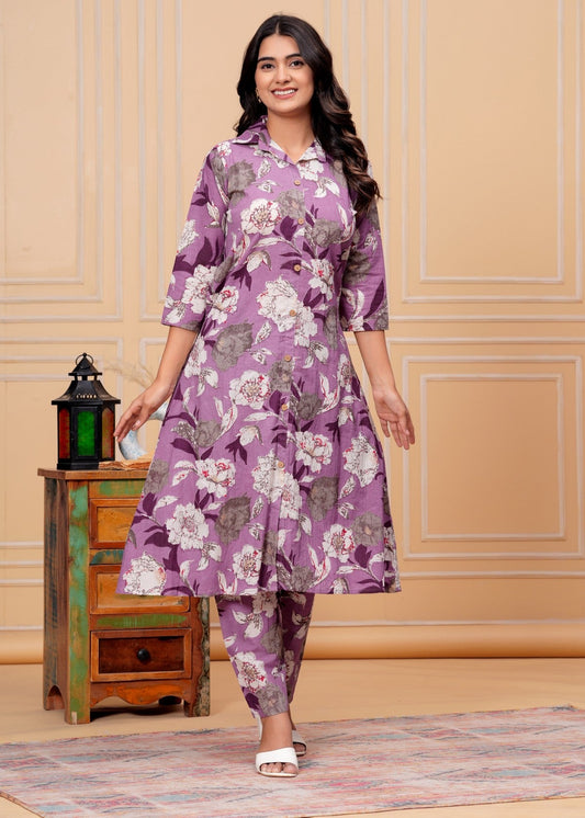 Women’s Lavender Floral Printed Co-ord Set Akrish