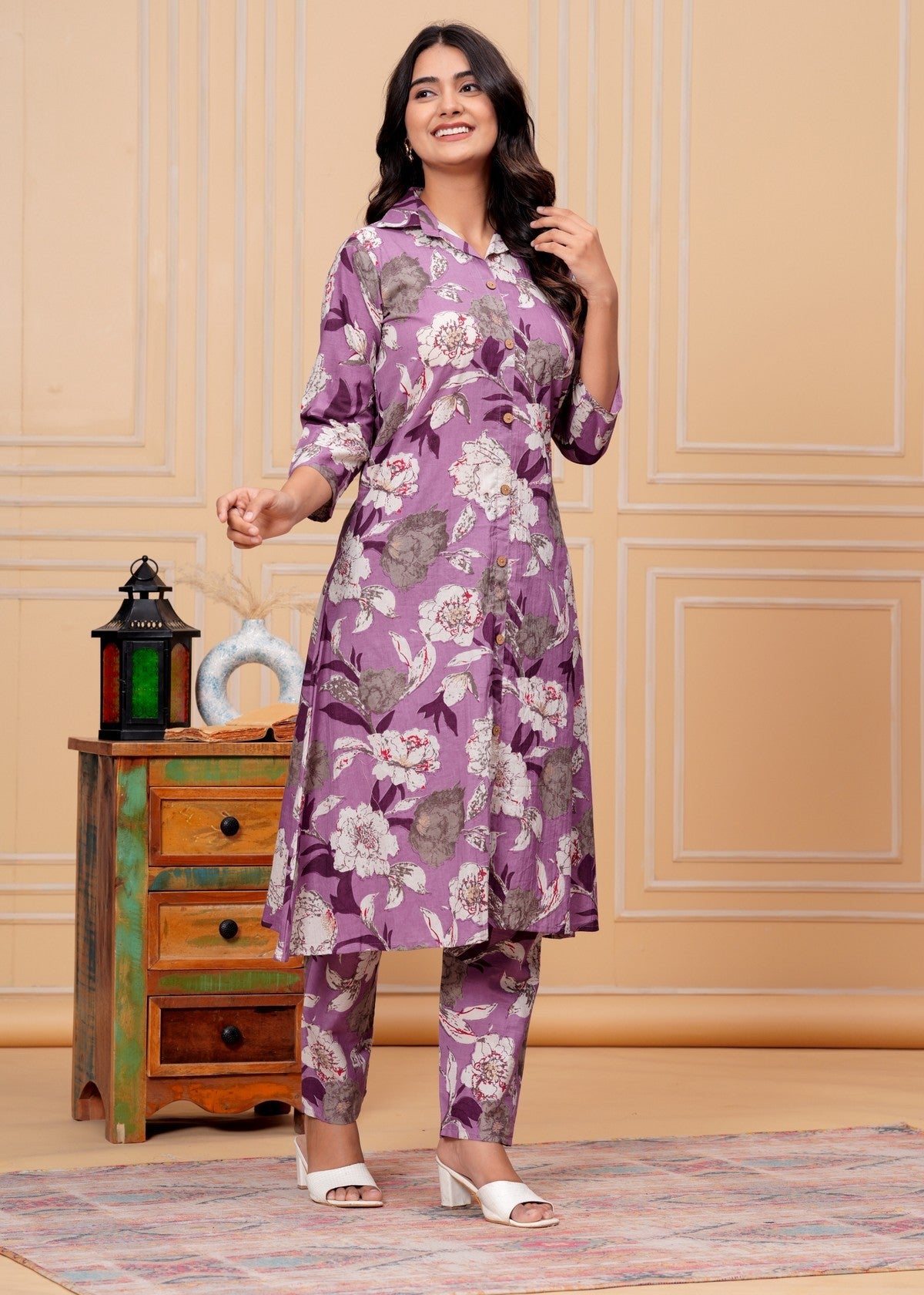 Women’s Lavender Floral Printed Co-ord Set Akrish