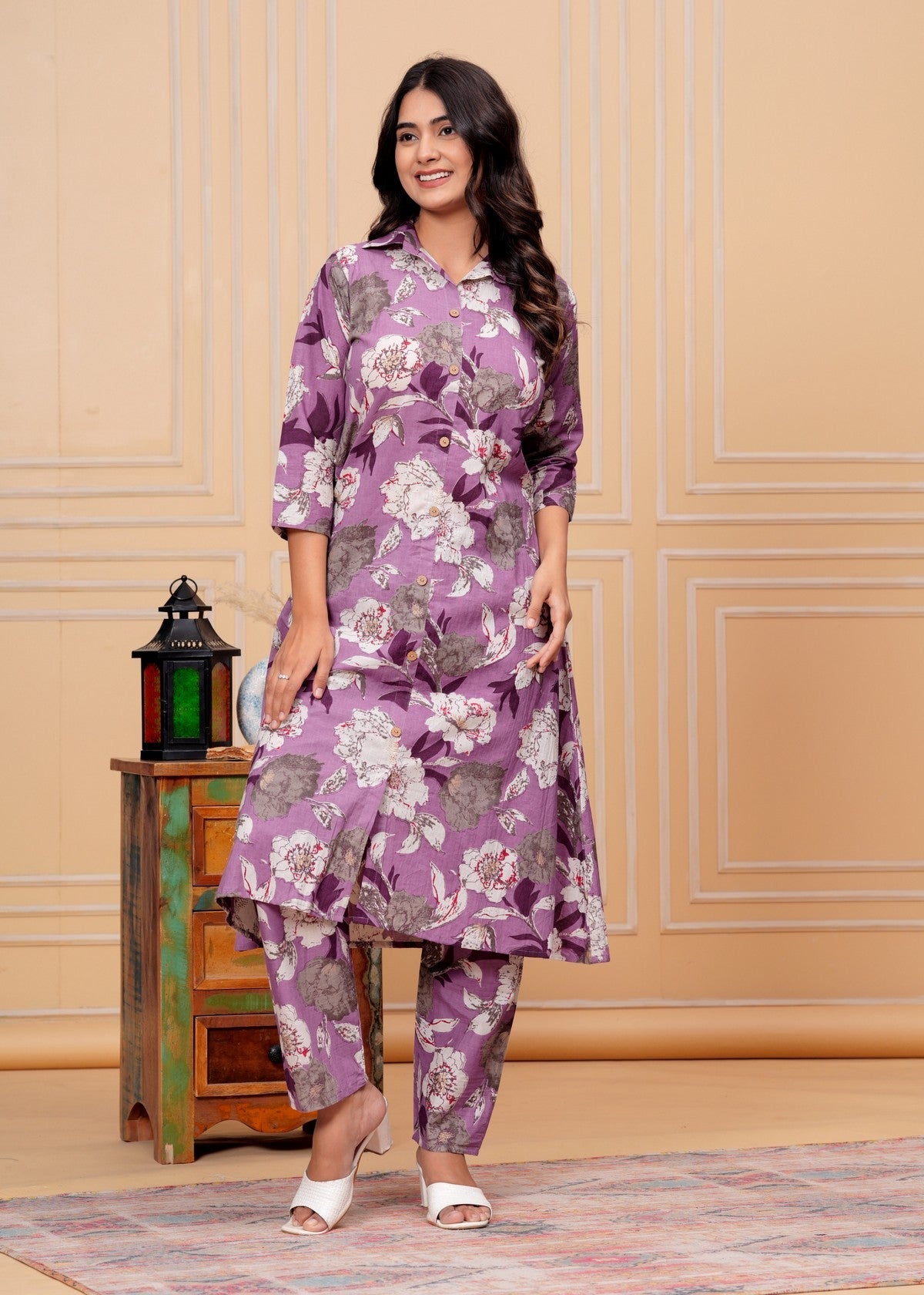 Women’s Lavender Floral Printed Co-ord Set Akrish