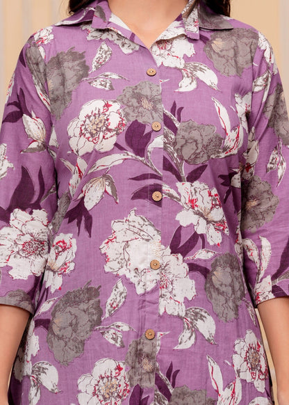 Women’s Lavender Floral Printed Co-ord Set Akrish