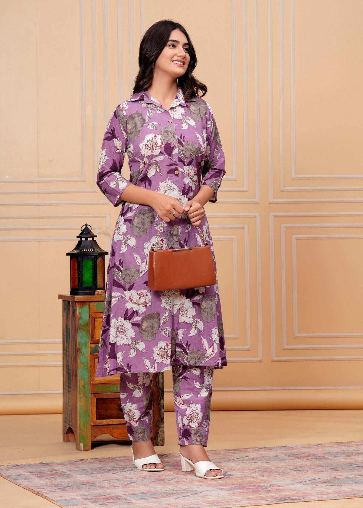 Women’s Lavender Floral Printed Co-ord Set Akrish