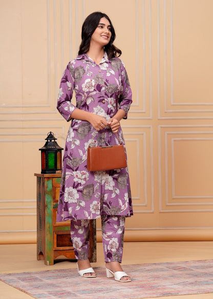 Women’s Lavender Floral Printed Co-ord Set Akrish