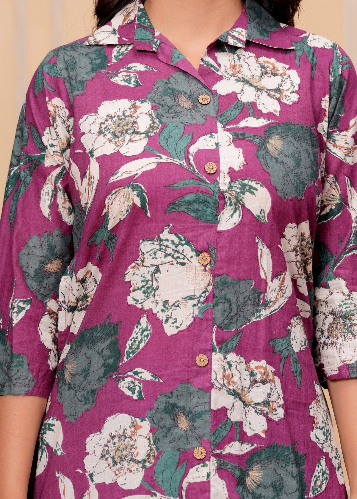 Women’s Purple Floral Printed A-Line Co-ord Set | Button-Down Kurti with Matching Pants Akrish