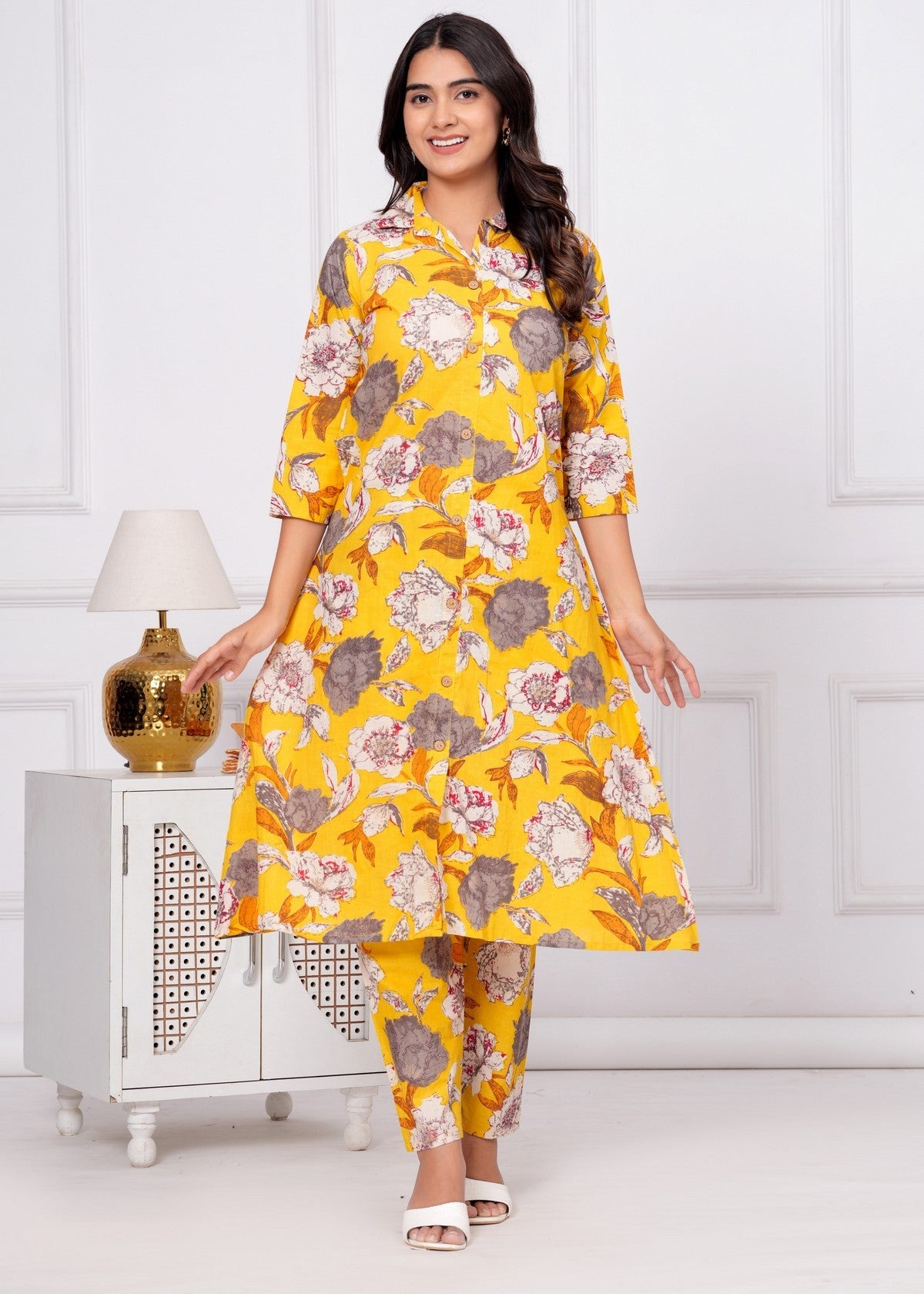 Women’s Yellow Floral Printed Co-ord Set Akrish
