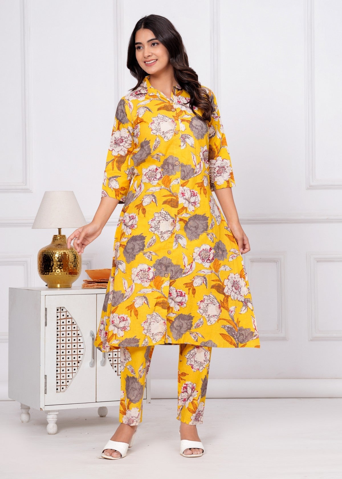 Women’s Yellow Floral Printed Co-ord Set Akrish