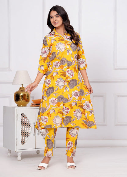 Women’s Yellow Floral Printed Co-ord Set Akrish