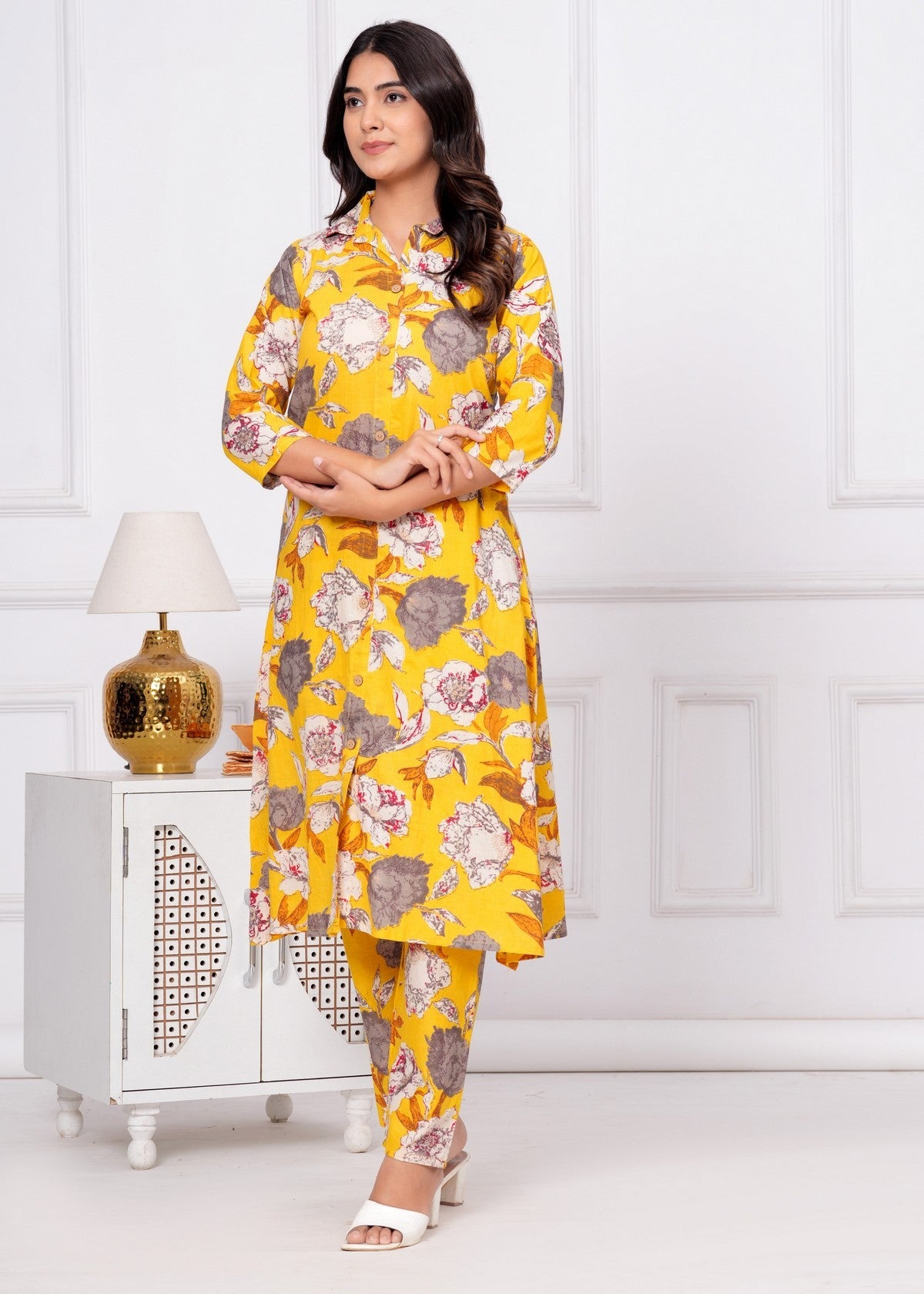 Women’s Yellow Floral Printed Co-ord Set Akrish
