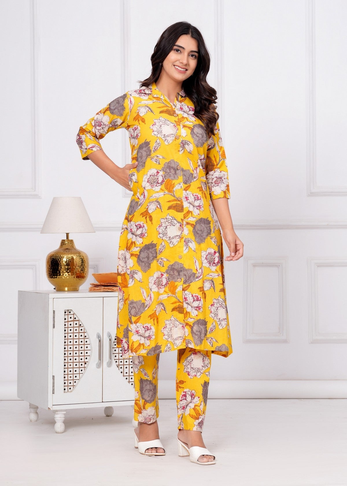 Women’s Yellow Floral Printed Co-ord Set Akrish