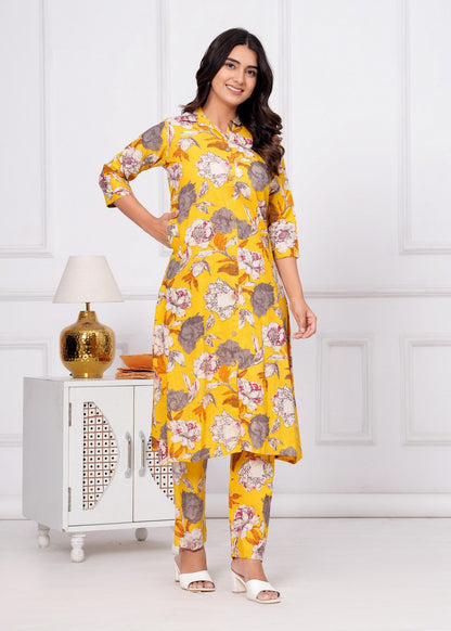 Women’s Yellow Floral Printed Co-ord Set Akrish