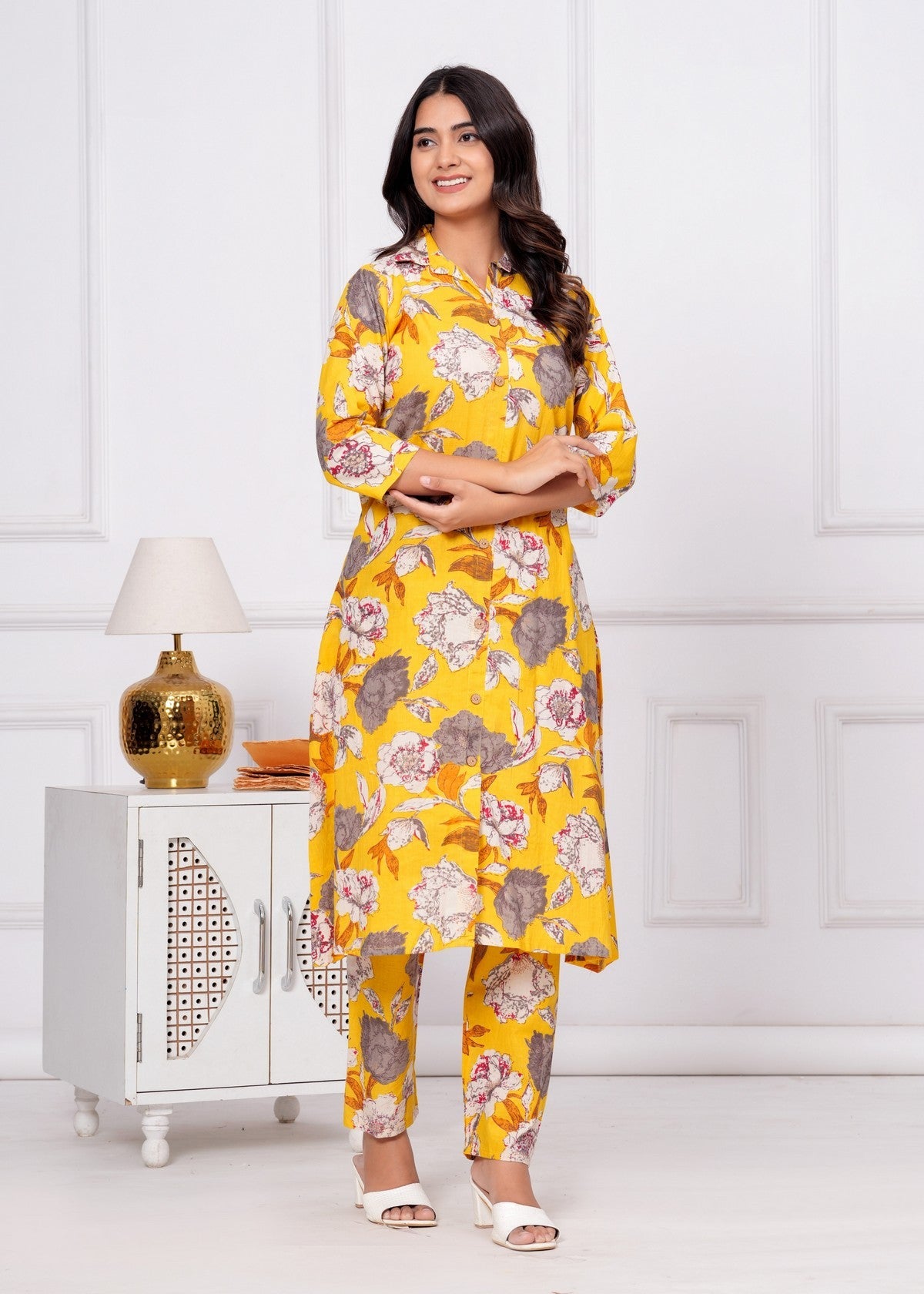 Women’s Yellow Floral Printed Co-ord Set Akrish