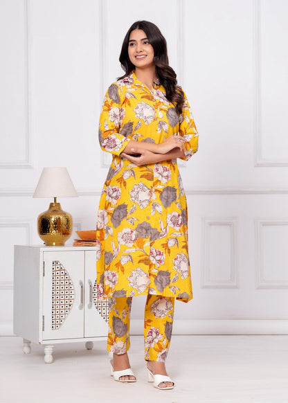 Women’s Yellow Floral Printed Co-ord Set Akrish