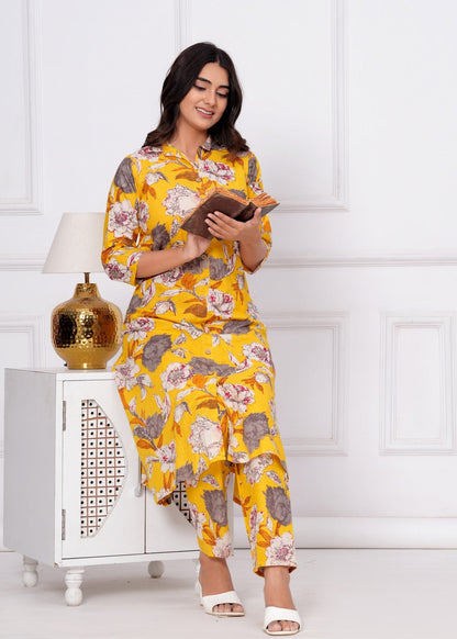 Women’s Yellow Floral Printed Co-ord Set Akrish
