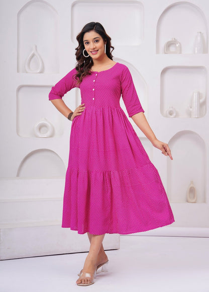 Elegant Pink Polka Dot Midi Gown – Stylish, Flowy & Perfect for Every Occasion Akrish