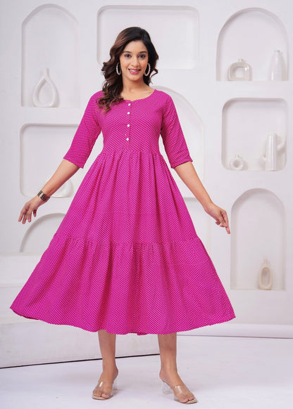 Elegant Pink Polka Dot Midi Gown – Stylish, Flowy & Perfect for Every Occasion Akrish