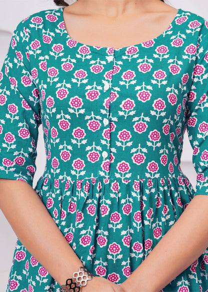 Beautiful Green Floral Midi Gown – Soft, Flowy & Perfect for Everyday Elegance Akrish