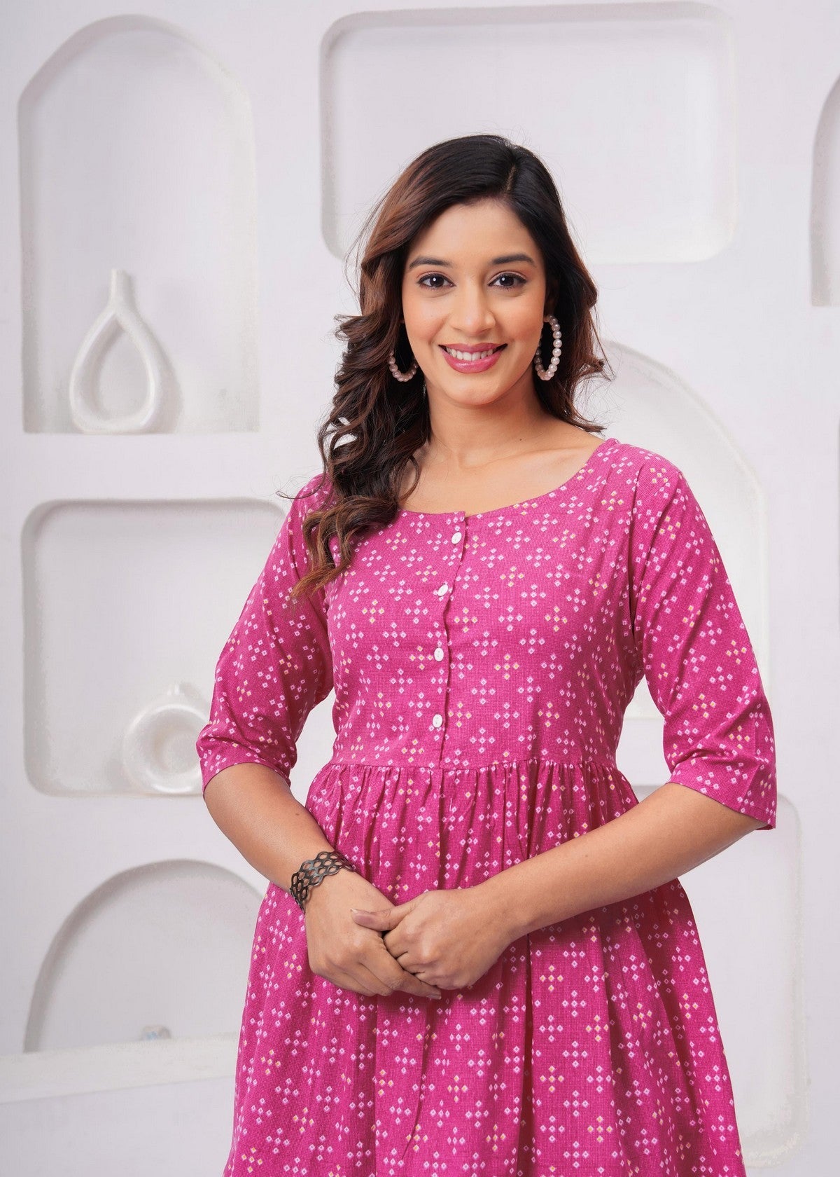 Women’s Pink Printed Co-ord Set | Soft Cotton Casual Kurti with Straight Pants Akrish