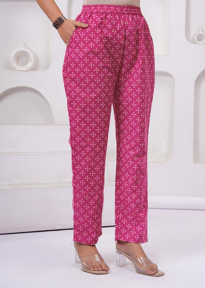 Women’s Pink Printed Co-ord Set | Soft Cotton Casual Kurti with Straight Pants Akrish