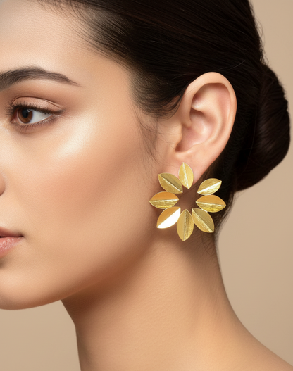 Premium Gold Finish Floral Stud Earrings for Women | Minimalist Luxury Party & Daily Wear Akrish