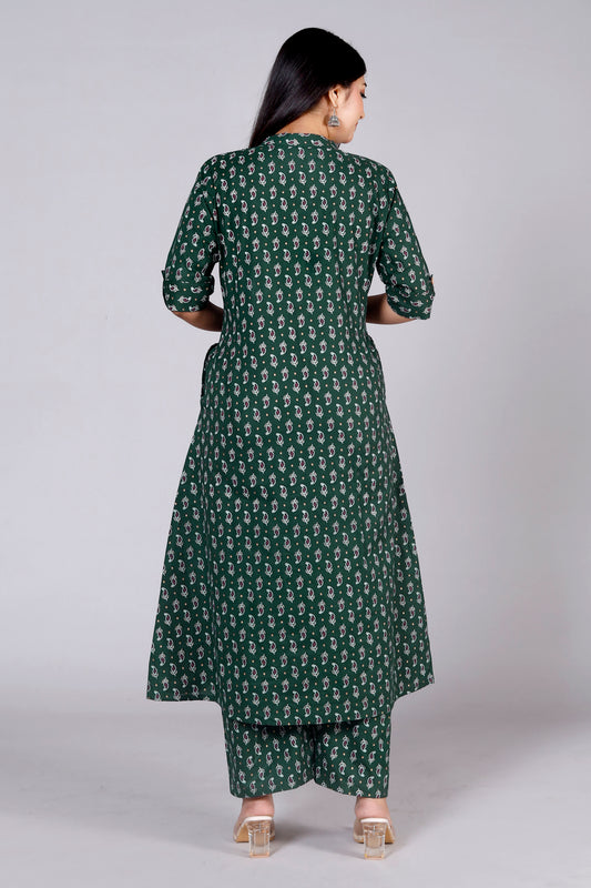 Akrish Green Pure Cotton Kurta Palazzo Set for Women | Premium Ethnic Wear for Daily & Festive Look