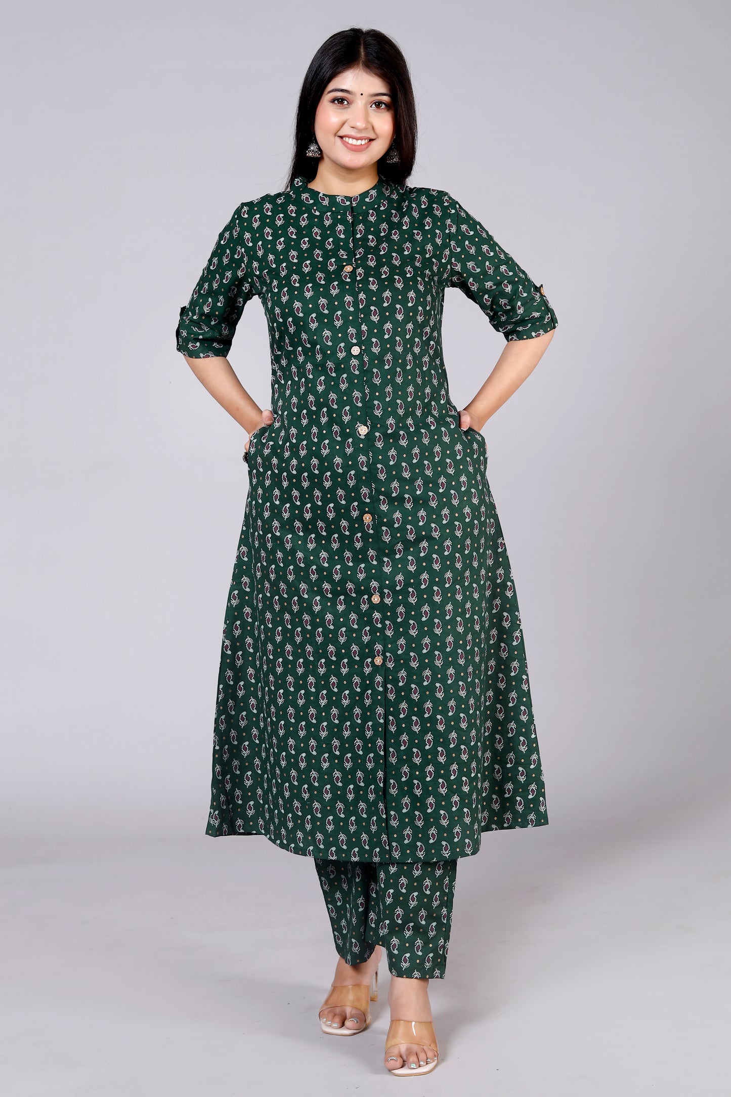 Akrish Green Pure Cotton Kurta Palazzo Set for Women | Premium Ethnic Wear for Daily & Festive Look