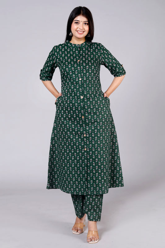 Akrish Green Pure Cotton Kurta Palazzo Set for Women | Premium Ethnic Wear for Daily & Festive Look